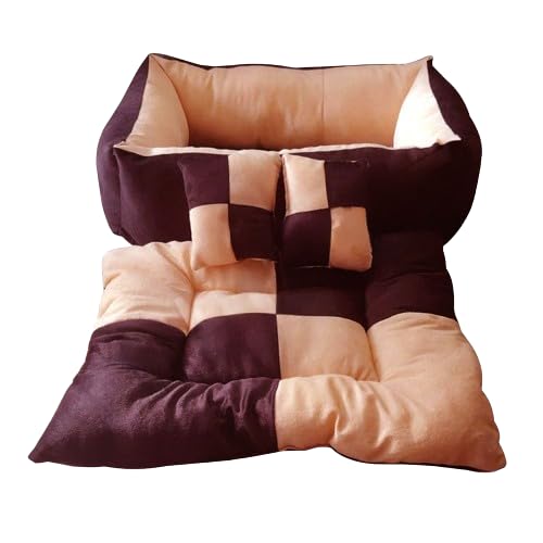 Cutepups Rectangle Shapes and Reversible Soft Velvet Dog Bed for Sleeping and Non-Slip Bottom Pet Bed for Dog (Cream/Brown Color)