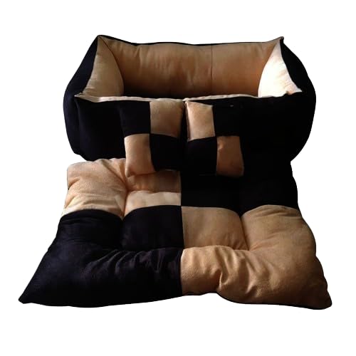 Cutepups Rectangle Shapes and Reversible Soft Velvet Dog Bed for Sleeping and Non-Slip Bottom Pet Bed for Dog (Cream/Black Color)
