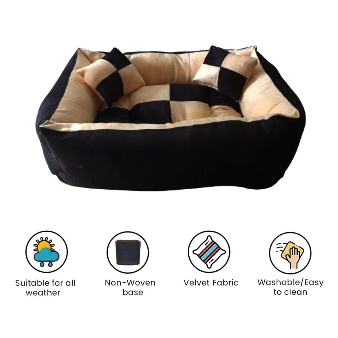 Cutepups Rectangle Shapes and Reversible Soft Velvet Dog Bed for Sleeping and Non-Slip Bottom Pet Bed for Dog (Cream/Black Color)