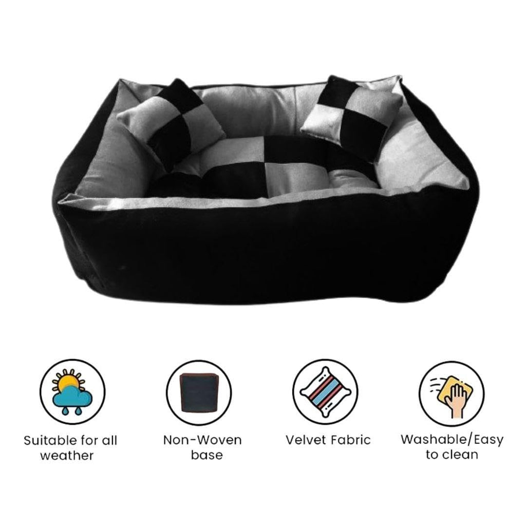 Cutepups Rectangle Shapes and Reversible Soft Velvet Dog Bed for Sleeping and Non-Slip Bottom Pet Bed for Dog (Grey/Black Color)