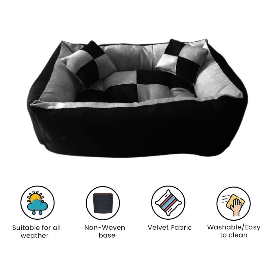 Cutepups Rectangle Shapes and Reversible Soft Velvet Dog Bed for Sleeping and Non-Slip Bottom Pet Bed for Dog (Grey/Black Color)