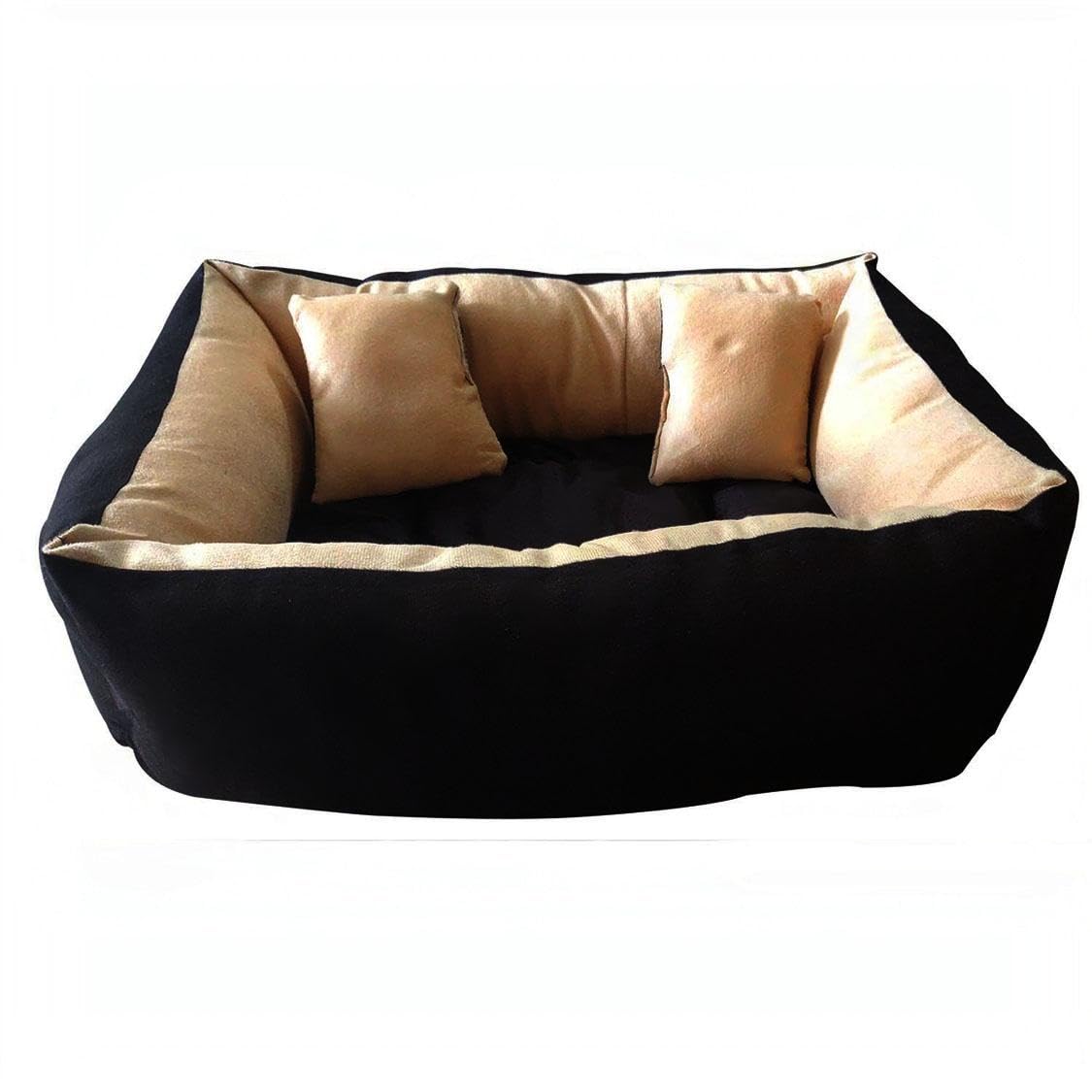 Cutepups Rectangle Shapes and Reversible Soft Velvet Dog Bed for Sleeping and Non-Slip Bottom Pet Bed for Dog (Cream/Black Color)