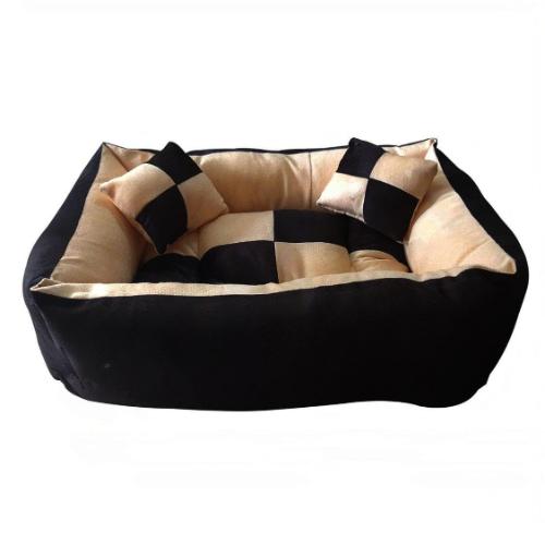 Cutepups Rectangle Shapes and Reversible Soft Velvet Dog Bed for Sleeping and Non-Slip Bottom Pet Bed for Dog (Cream/Black Color)
