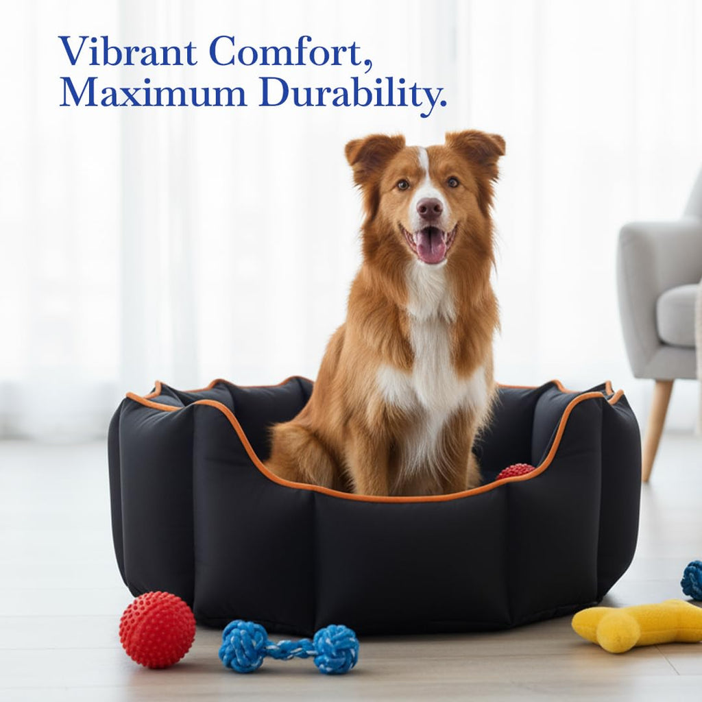 Cutepups Round Shape Pet Bed for Large Dogs & Cats – Comfortable Sleeping Cushion, Lightweight & Washable Pet Nest, Ideal Cozy Indoor Bed for Pets of All Breeds (Large, Charcoal Black)