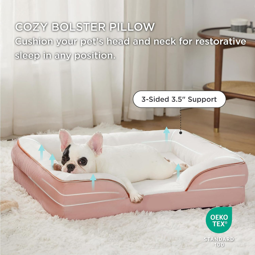 Cutepups Orthopedic Dog Bed Comfortable Dog Mattress for Sleeping, Washable pet Bed for Dogs (Pink/Cream)