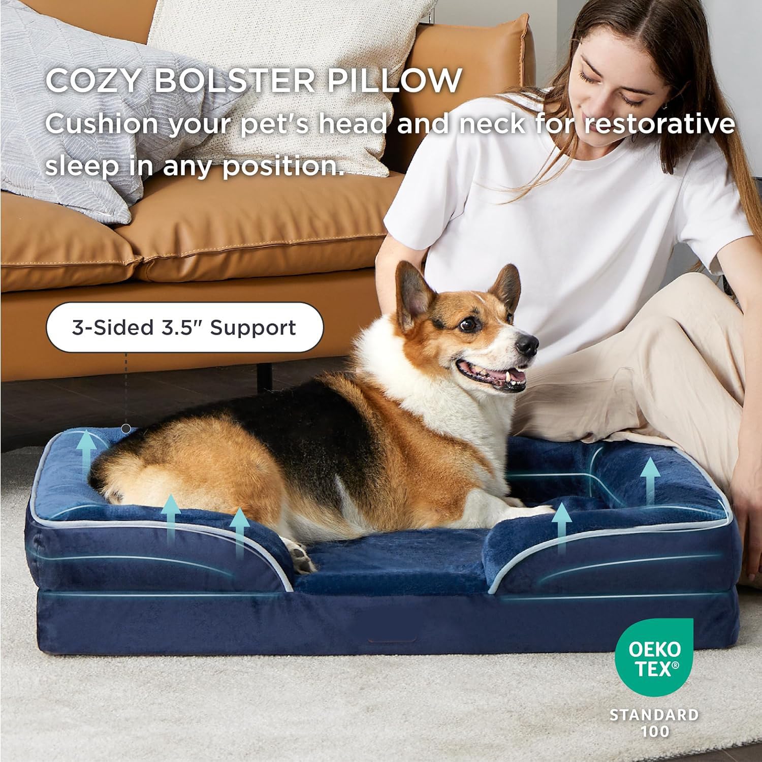 Cutepups Orthopedic Dog Bed Comfortable Dog Mattress for Sleeping, Washable pet Bed for Dogs (Navy Blue)