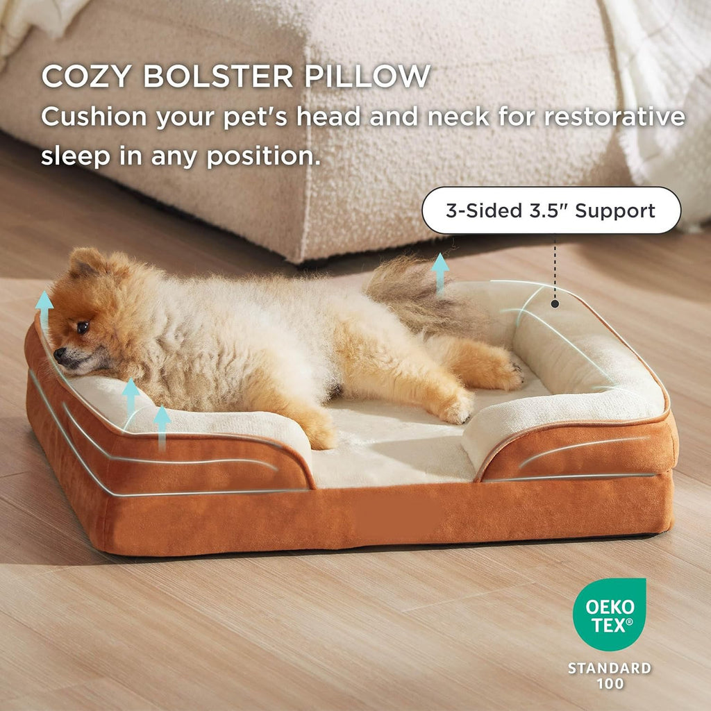 Cutepups Orthopedic Dog Bed Comfortable Dog Mattress for Sleeping, Washable pet Bed for Dogs (Brown/Cream)